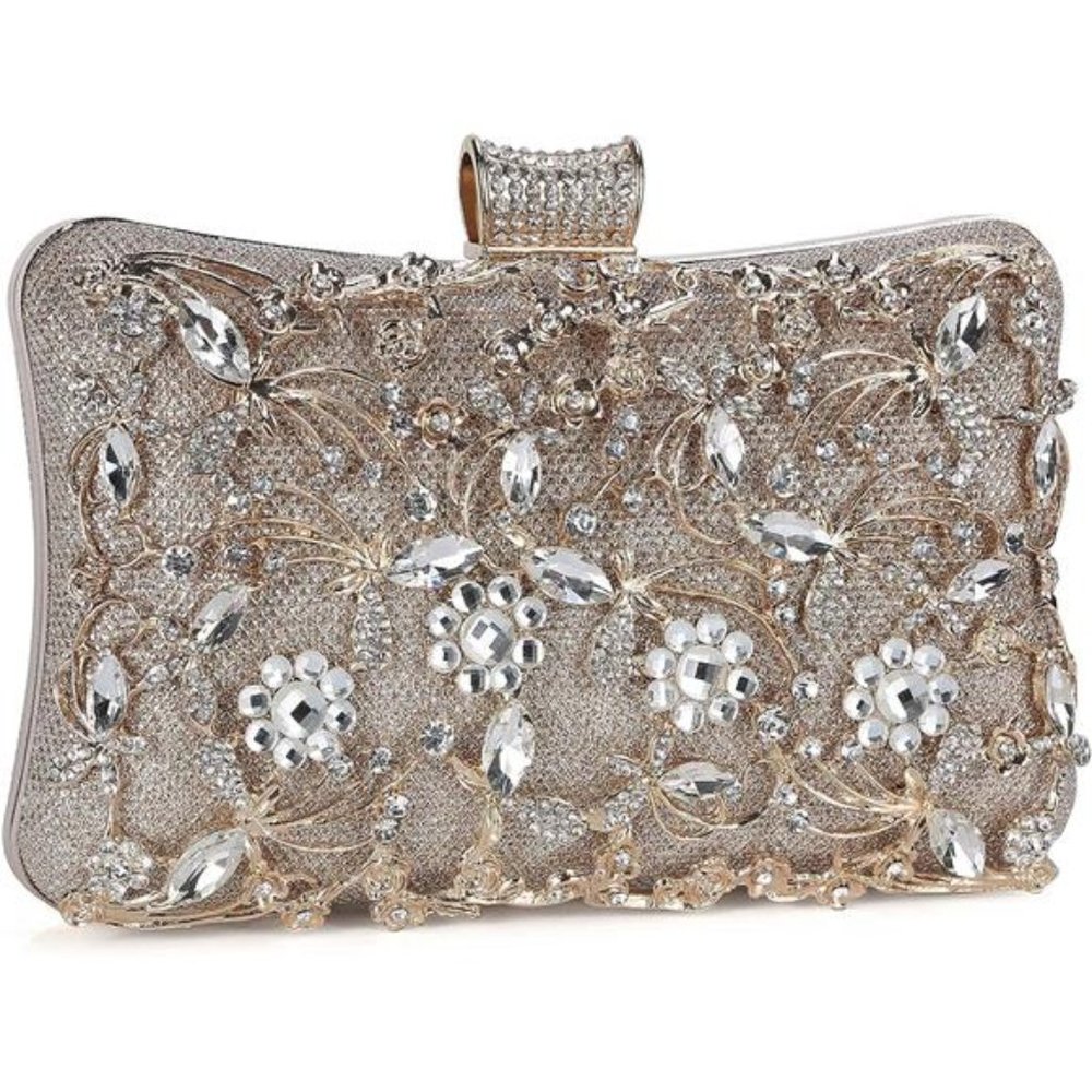 Womens Crystal Evening Clutch Bag Rhinestone Wedding Handbag Purse for Bridal